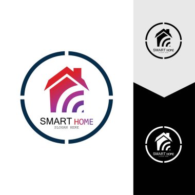 Wifi Evi Vektörü Logo.Smart Şehir Teknoloji Simgesi Vektörü. Şehir Ağı Logo Kavram Vektörü
