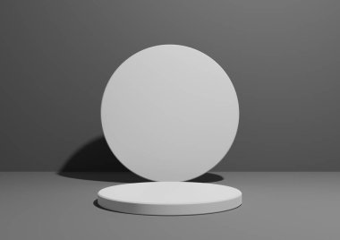 Koyu grafit gri, siyah ve beyaz, basit ve minimal bir kompozisyonun tek silindir duruşu ya da ürün gösterimi ya da geometrik şekilli reklamcılık için podyumu, boşluklu boş arkaplan