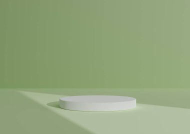 Basit, Bir Beyaz Silindir Podyumu ile Asgari 3D Hazırlama ya da Ürün Gösterimi için Soyut Gölge Pastel Limonlu Yeşil Arkaplan