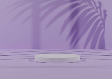 Basit, Bir Beyaz Silindir Podyumu ile Asgari 3D Hazırlama Kompozisyonu ya da Soyut Gölge Işığı, Ürün Görünümü için Pastel Mor Arkaplan.