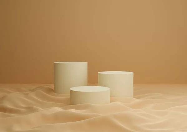 Composición Naranja Pastel Tres Podios Soportes Para Exhibición Del Producto — Foto de Stock