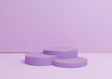 Hafif, pastel, lavanta rengi mor 3D basit ürün gösterimi üç podyumlu ya da lüks ürünler için en düşük arka plan kompozisyonu ile ayakta durun
