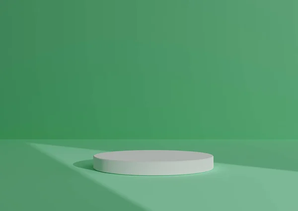 ホワイトシリンダー1個または抽象的な影の上に立つ シンプルで最小限の3Dレンダリング構成製品表示のためのターコイズの背景製品を指す三角形の光 — ストック写真