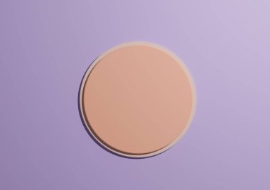 Bir ışık, pastel turuncu daire podyumu veya üst görünüm düz ürün görüntüleme minimal, basit açık mor arkaplan metin alanı için kopyalama alanı