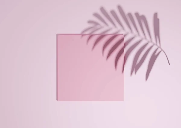 薰衣草粉 3D渲染极小 简约的顶视图平铺产品背景 为自然产品提供一个讲台和棕榈叶阴影 — 图库照片