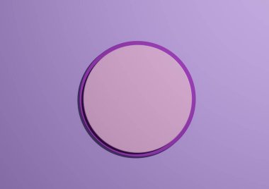 Açık pembe daire podyumunun 3B çizimi ya da düz görünüm ürün minimumu, basit pastel arkaplan ve metin alanı için kopyalama alanı