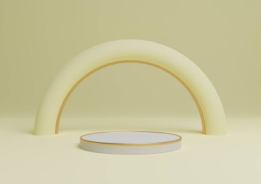Pastel, hafif, narenciye sarısı 3D basit ürün görüntüleme silindiri podyumu ya da kemer geometrik ve lüks bir ışıltıya sahip en az altın çizgilerle ayakta durun.