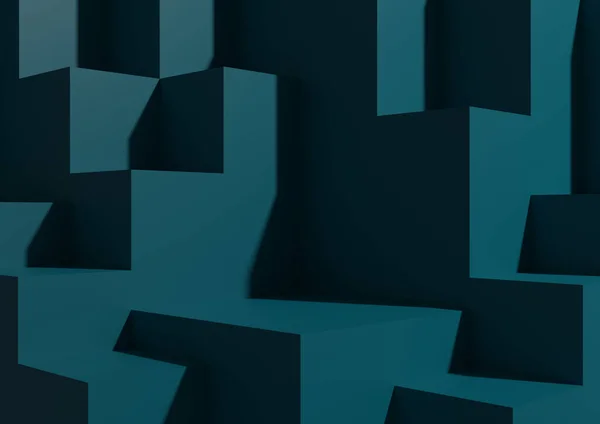 Minimal Dark Aqua Blue Arkaplan 3D Stüdyo Sahnesi Podyumlar ve Ürün Gösterimi Seviyeleri Geometrik Yatay Mimari Duvar Kağıdı.