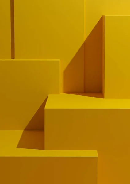 Minimal Bright Yellow Background Studio Mockup Scene Podiums Levels Product — 스톡 사진