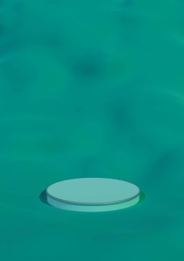 Yumuşak Bulutlu, Rüya Ürünleri Teal, Turkuaz, Açık Mavi Podyumlu Mavi Arkaplan veya Kozmetik Ürünler İçin Ayakta Kal. Yumuşak Soyut Şekillerle 3B Hazırlama.