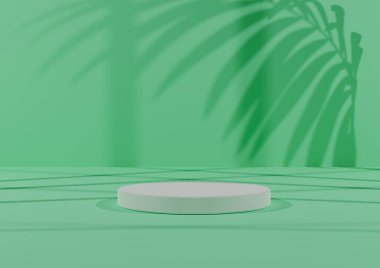 Basit, Bir Beyaz Silindir Podyumu ile Asgari 3D Hazırlama Kompozisyonu ya da Soyut Gölge Işığı, Pastel Yeşil Ürün Görünümü Arkaplanı.