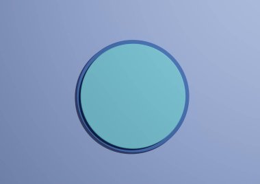 Açık mavi daire podyumunun 3B çizimi ya da düz görünüm ürün minimumu, basit pastel mavi arkaplan ve metin alanı için metin alanı