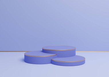 Açık, pastel mavisi 3D basit ürün gösterimi üç podyumlu ya da lüks ürünler için en düşük arka plan kompozisyonu ile ayakta duran