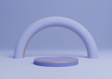 Işık, pastel mavi 3D basit ürün görüntüleme silindir podyumu ya da kemer geometrik ve lüks bir ışıltıyla altın çizgilerle asgari bileşim