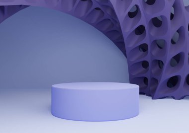 Işık, pastel mavi 3D görüntüleme ürünün silindir duruşu veya podyum ve fütüristik soyut geometrik şekiller modern arkaplan kompozisyonu minimal şablonu