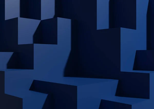 Мінімальний Темно Королівський Синій Фон Studio Mockup Сцена Подіумами Рівнями — стокове фото