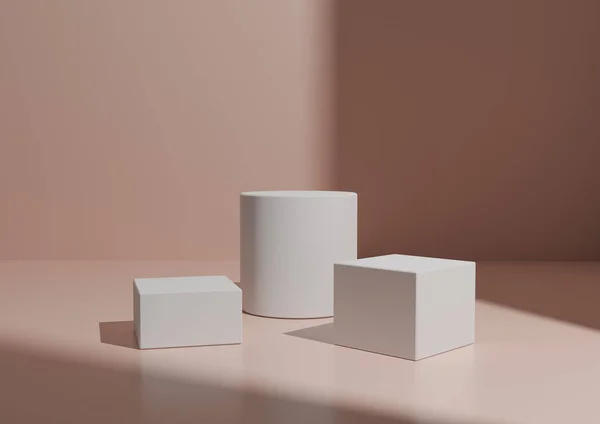 Eenvoudige Minimal Three White Podium Stand Composition Voor Het Weergeven — Stockfoto