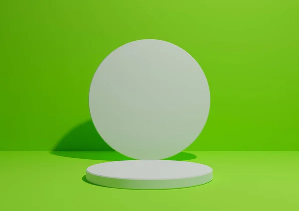 霓虹灯绿色 3D渲染的一个简单 最小的组合与一个圆柱形的立场或讲台产品展示或广告几何形状 空背景与文字的空间 — 图库照片