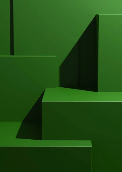 Minimális Zöld Háttér Studio Mockup Jelenet Podiumokkal Szintekkel Termék Megjelenítéséhez — Stock Fotó