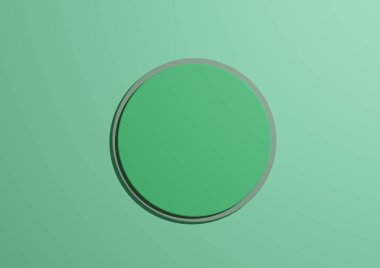 Bir ışık, pastel yeşil daire podyumu veya üst görünüm düz ürün yatar minimal, turkuaz gri arkaplan metin alanı için kopyalama alanı