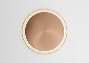 Beyaz, açık gri, siyah ve beyaz üç boyutlu, silindir podyumlu boş ürün görüntüleme sahnesi ya da yukarıdan en az, en basit arka planda lüks ürünler için düz ve altın çizgi üzerinde durmak