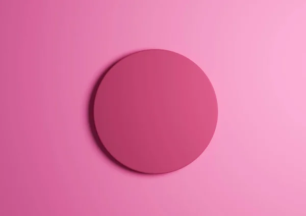 3D illustration of a bright pink circle podium or stand top view flat lay product display minimal, simple light pink background with copy space for text