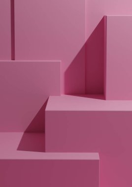 Minimal Parlak Pembe Arkaplan 3B Stüdyo Sahnesi Podyumlar ve Ürün Görünümü ve Sunumu Seviyeleri