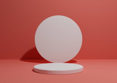 Parlak, neon, somon pembesi, basit ve minimal bir kompozisyonun tek silindir duruşu ya da ürün gösterimi ya da geometrik şekilli reklamcılık için podyumu, metin için boş arkaplan.