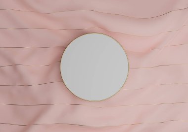 Pastel, açık kırmızı, somon pembesi 3D ürün görüntüleme podyumu ya da altın iplikli tekstil üzerinde düz üst görünüm düz