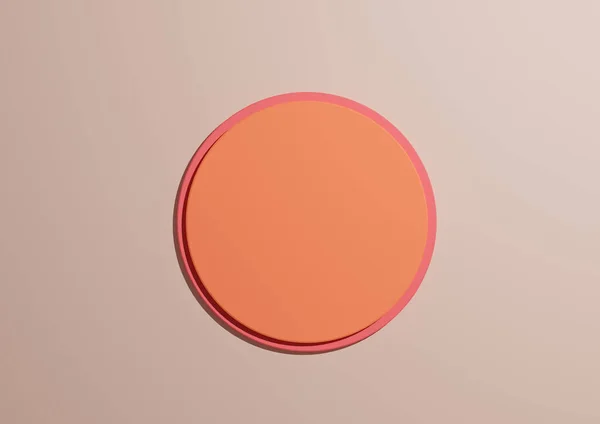 明亮的橙色圆形讲台或立式顶视图平面外层产品的3D插图显示极小 柔和的橙色背景 并附有文本复制空间 — 图库照片