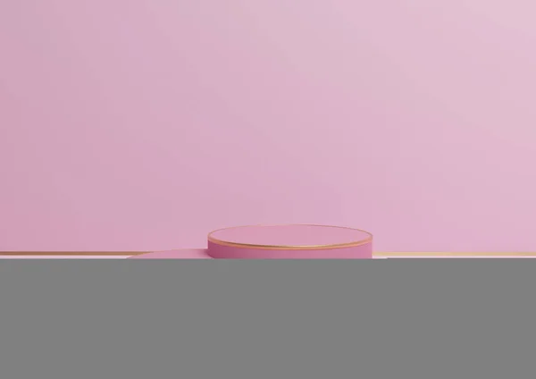 ライト パステル ラベンダーピンク3Dレンダリング3つの表彰台や豪華な製品のための黄金のライン最小限の背景組成でシンプルな製品表示 — ストック写真