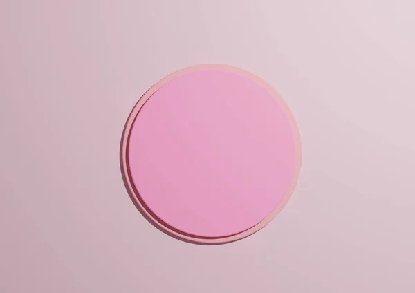 浅浅的 明亮的粉色圆形讲台或立式顶视图平面外层产品的3D插图显示极小的 简单的粉红背景 并附有文本复制空间 — 图库照片