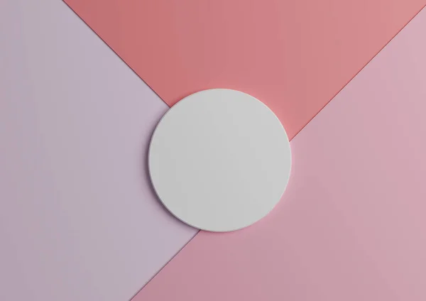 Beyaz daire standı ya da ürün sergisi için podyum. En küçük renkli pastel açık mor, mor ve pembe kağıt kompozisyon arkaplanının 3D üst görünümü