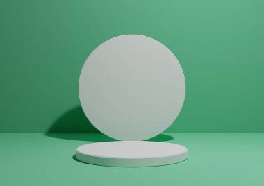 Parlak turkuaz yeşil, basit, bir silindir standı veya ürün gösterimi veya geometrik şekilli reklamlar için podyumu olan üç boyutlu, metin için alanı olan boş arkaplan.