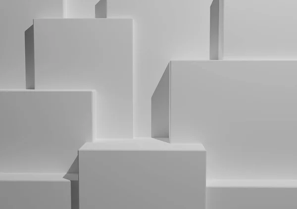 Minimal White veya Light Grey Arkaplan 3D Stüdyo Moda Sahnesi Podyumlar ve Ürün Gösterimi Seviyeleri. Geometrik Yatay Mimari Duvar Kağıdı.
