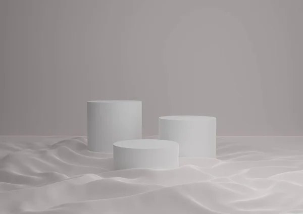 Composición Blanco Gris Tres Podios Soportes Para Visualización Del Producto — Foto de Stock