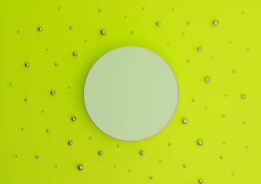 Parlak, kireç, neon yeşil, 3D sunucu, lüks ürün podyumu ya da altın ve altın misketlerle bezenmiş düz kompozisyonu görmek için minimumda durmak yukarıdan basit bir arkaplan düşüşü