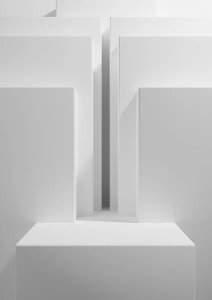 Fehér, világosszürke, fekete-fehér 3D-s renderelés egyszerű, minimális geometriai háttér termék dobogóra, stand display sablon bemutató háttér vagy tapéta — Stock Fotó