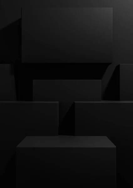 Siyah, koyu gri, siyah ve beyaz 3D ürün görüntüleme arkaplanı basit, minimal, geometrik duvar kağıdı ürün fotoğrafçılığı veya reklam sunumu şablonu için podyum standı
