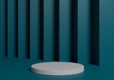 Basit, Bir Beyaz Silindir Podyumu ile Asgari 3D Hazırlama Kompozisyonu ya da Soyut Teal Arkaplanı Ürün Görünümü için Duruş