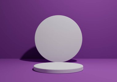 Parlak mor, menekşe, basit, bir silindir standı ya da ürün gösterimi için podyumu ya da geometrik şekilli reklamcılık için podyumu olan üç boyutlu, metin için alanı olan boş arkaplan.