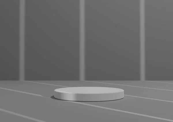 간단하고 최소의 렌더링 컴포넌트 White Cylinder Podium Stand Abstract Striped — 스톡 사진