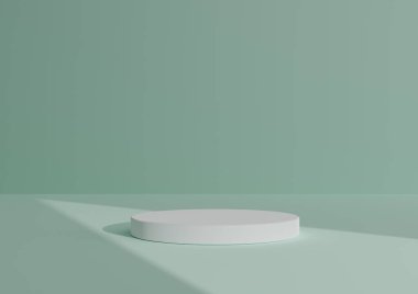 Basit, Bir Beyaz Silindir Podyumu ile Asgari 3D Betimleme ya da Ürün Görünümü için Soyut Gölge Pastel Turkuaz Arkaplan Üretim Üçgeni Işık Gösterimi