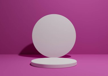 Parlak morumsu, neon pembesi, basit ve minimal bir kompozisyonun tek silindir duruşu ya da ürün gösterimi ya da geometrik şekilli reklamcılık için podyumu, metin için boş arkaplan.