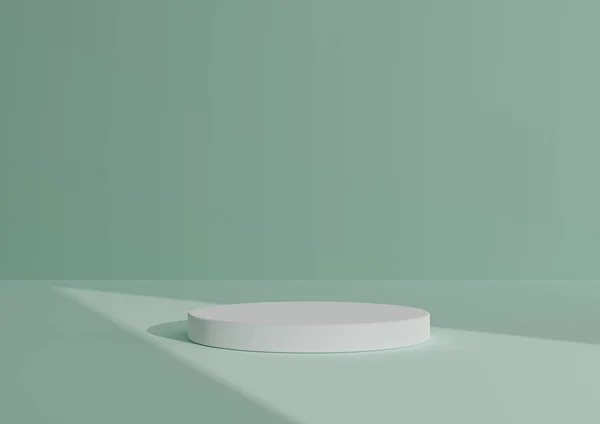Basit, Bir Beyaz Silindir Podyumu ile Asgari 3D Betimleme ya da Ürün Görünümü için Soyut Gölge Pastel Turkuaz Arkaplan Üretim Üçgeni Işık Gösterimi