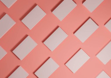 Parlak, neon, somon pembesi, 3D görüntüleme minimal, basit, modern üst görünüm düz ürün gösterimi üst arkaplandan yinelenen kare kalıpta duruyor