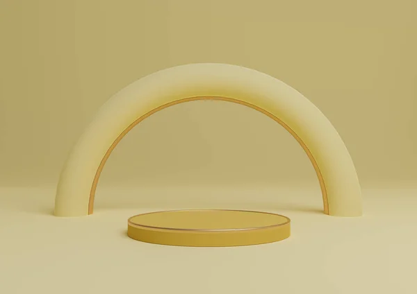 Chaud Léger Lumineux Jaune Pastel Rendant Podium Simple Cylindre Affichage — Photo