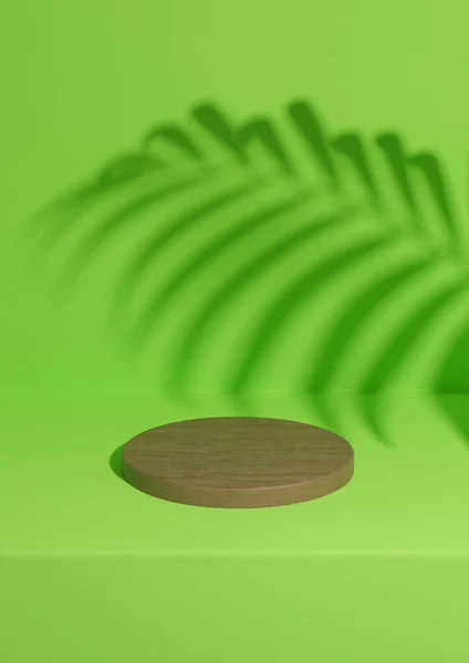 네온그린 렌더링 간단하고 최소한의 제품의 지휘대 원기둥 스탠드 제품을 야자나무 — 스톡 사진