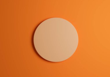 Bir ışık, pastel turuncu daire podyumu veya üst görünüm düz ürün görüntüleme minimal, basit parlak, neon turuncu arkaplan metin alanı için fotokopi alanı