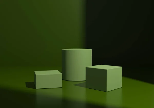 Simple Minimal Dark Warm Green Three Podium Stand Composition Product — ストック写真